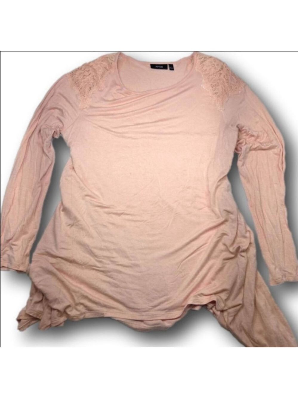 Women's APT. 9 Pink Lace Shoulder Tunic Top L